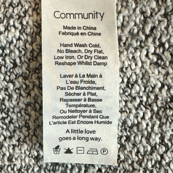 Nubbly knit white + black raglan sleeve open front cardigan two pockets - Picture 10 of 11